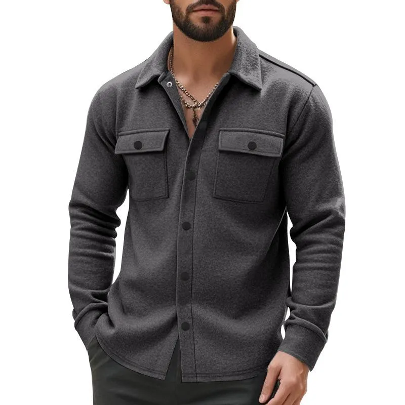 Men's Solid Color Lapel Chest Pocket Long Sleeve Shirt 68358975Z sold by Manly product image thumbnail 5