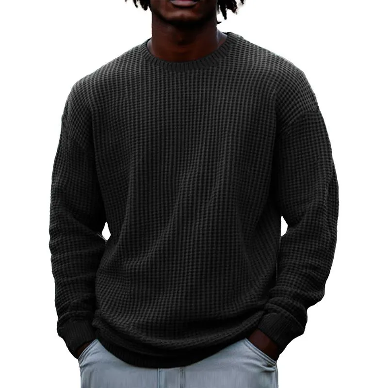 Men's Solid Color Waffle Round Neck Long Sleeve Sweatshirt 95420284Z sold by Manly product image thumbnail 4