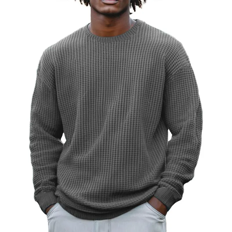 Men's Solid Color Waffle Round Neck Long Sleeve Sweatshirt 95420284Z sold by Manly