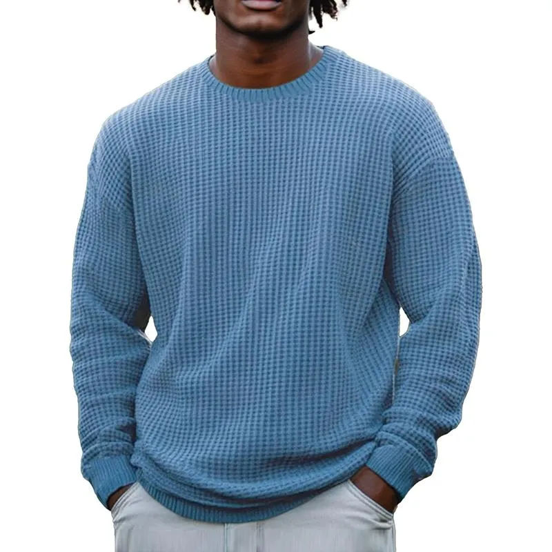 Men's Solid Color Waffle Round Neck Long Sleeve Sweatshirt 95420284Z sold by Manly product image thumbnail 5