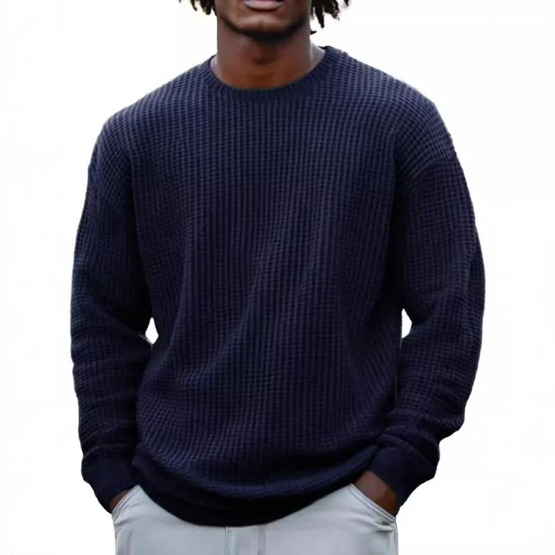 Men's Solid Color Waffle Round Neck Long Sleeve Sweatshirt 95420284Z sold by Manly product image thumbnail 2