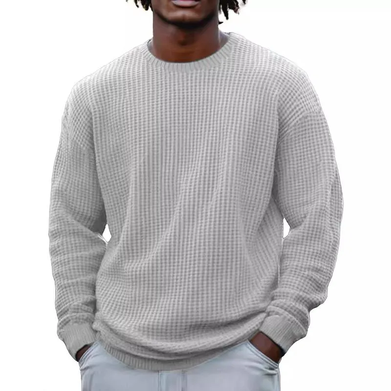Men's Solid Color Waffle Round Neck Long Sleeve Sweatshirt 95420284Z sold by Manly product image thumbnail 3