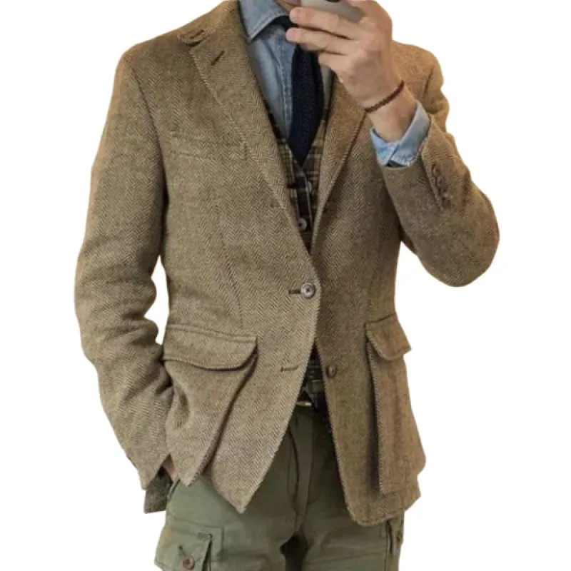 Men's Vintage Herringbone Notch Lapel Single Breasted 3D Pocket Slim Fit Blazer 00891031M sold by Manly
