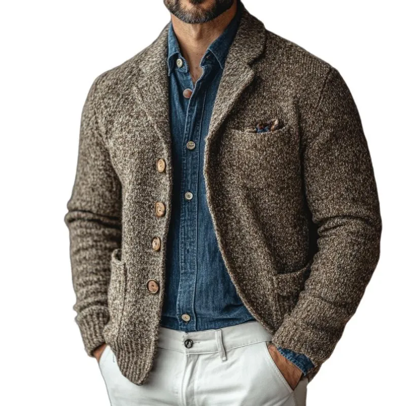 Men's Retro Lapel Multi-Pocket Knitted Blazer Cardigan 32175690Y sold by Manly