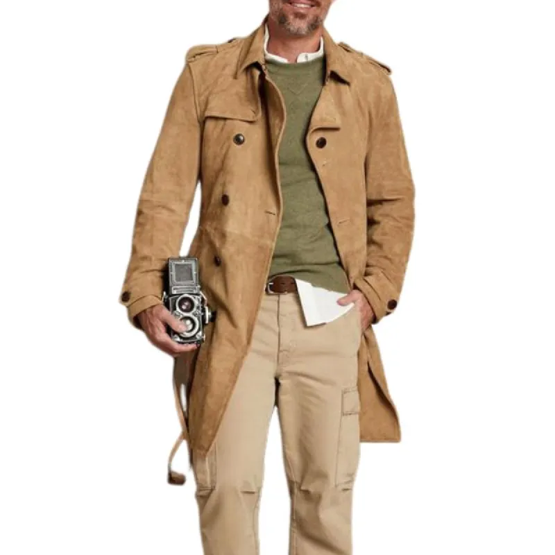 Men's Vintage Suede Lapel Single Breasted Mid-Length Trench Coat 83142592Y sold by Manly