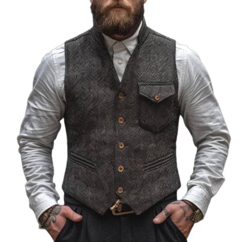 Men's Vintage Herringbone Multi-Pocket Suit Vest 28215560Y sold by Manly