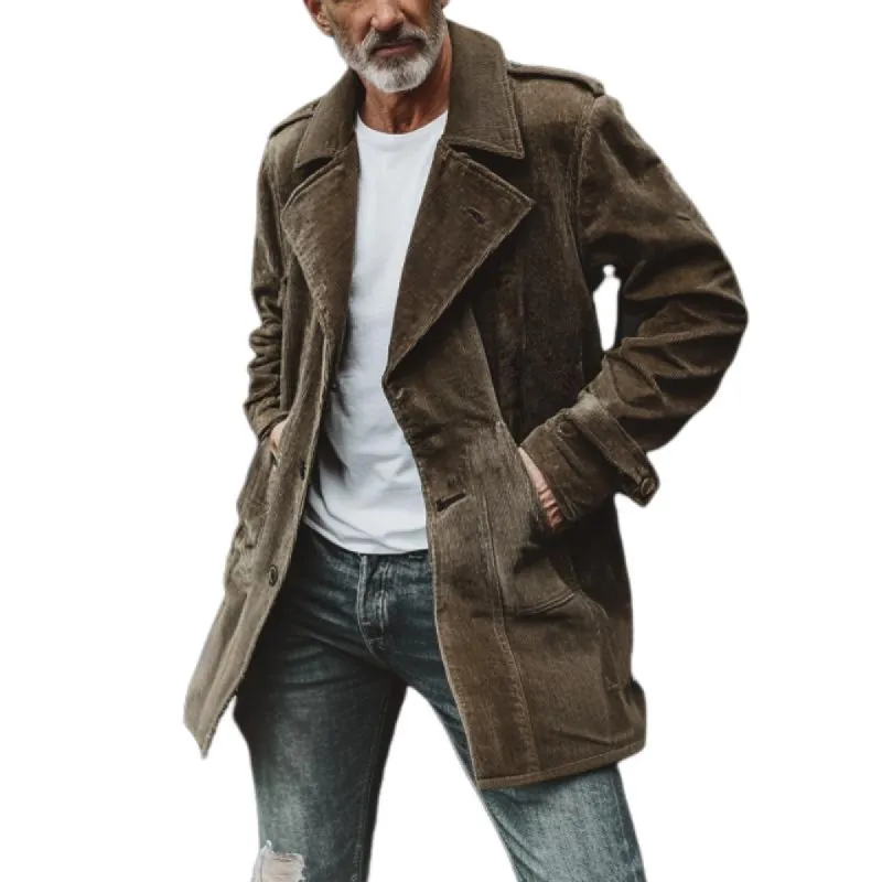 Men's Vintage Corduroy Multi-Pocket Mid-Length Trench Coat 70544876Y sold by Manly