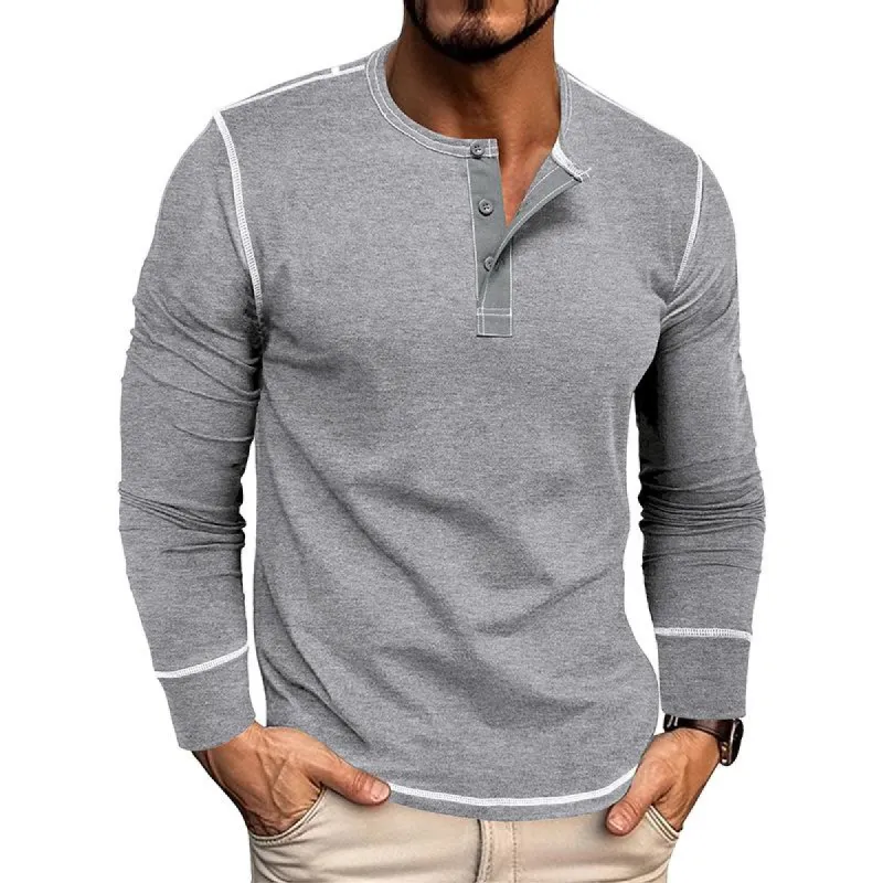 Men's Casual Colorblock Henley Collar Slim Fit Long Sleeve T-Shirt 95705154M sold by Manly