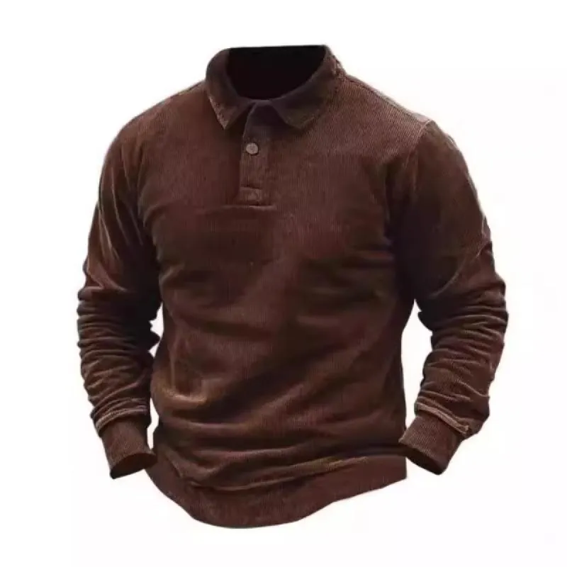 Men's Vintage Corduroy Lapel Slim Fit Long Sleeve Polo Shirt 78953887M sold by Manly