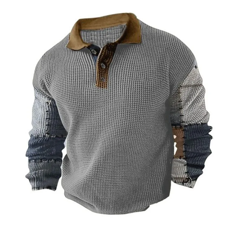 Men's Vintage Colorblock Lapel Loose Long Sleeve Polo Shirt 37691723M sold by Manly product image thumbnail 3