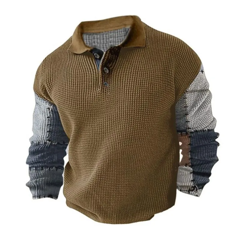 Men's Vintage Colorblock Lapel Loose Long Sleeve Polo Shirt 37691723M sold by Manly product image thumbnail 2