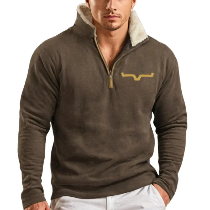 Men's Vintage Zipper Stand Collar Loose Pullover Sweatshirt 57415293M sold by Manly