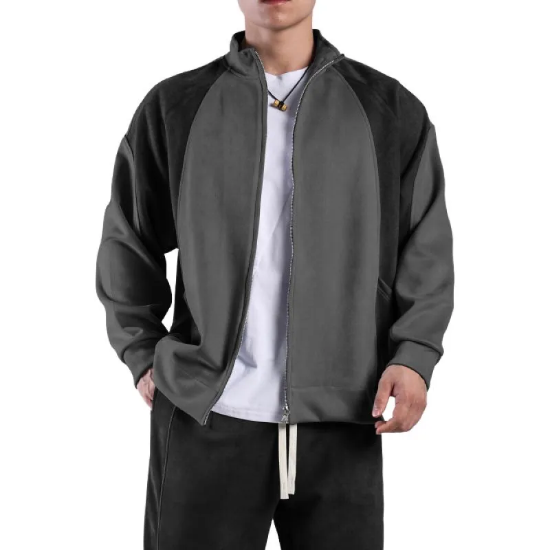 Men's Colorblock Stand Collar Long Sleeve Zipper Jacket 07993259Z sold by Manly