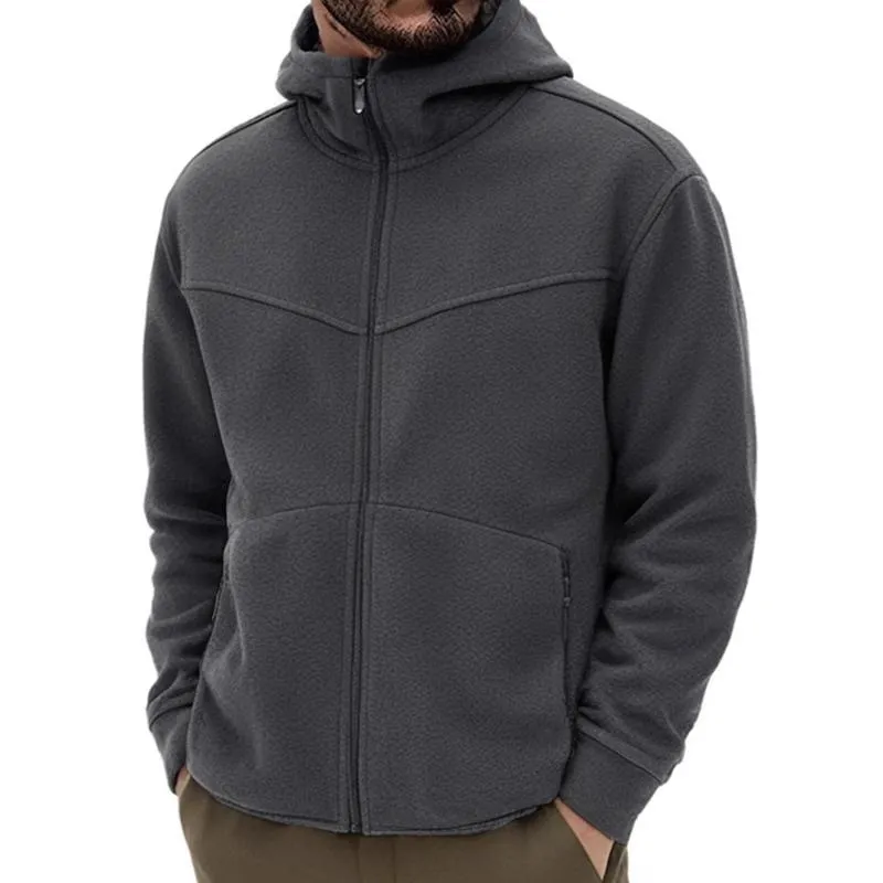 Men's Solid Color Plush Hooded Zipper Casual Jacket 74954595Z sold by Manly product image thumbnail 4