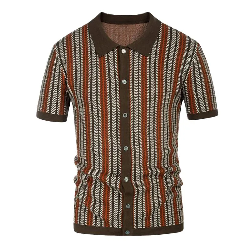 Men's High-end Striped Jacquard Short-sleeved Knitted Polo Shirt 29941888U sold by Manly