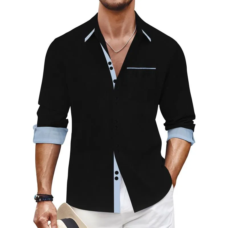 Men's Color Block Lapel Chest Pocket Long Sleeve Shirt 56686158Z sold by Manly product image thumbnail 3
