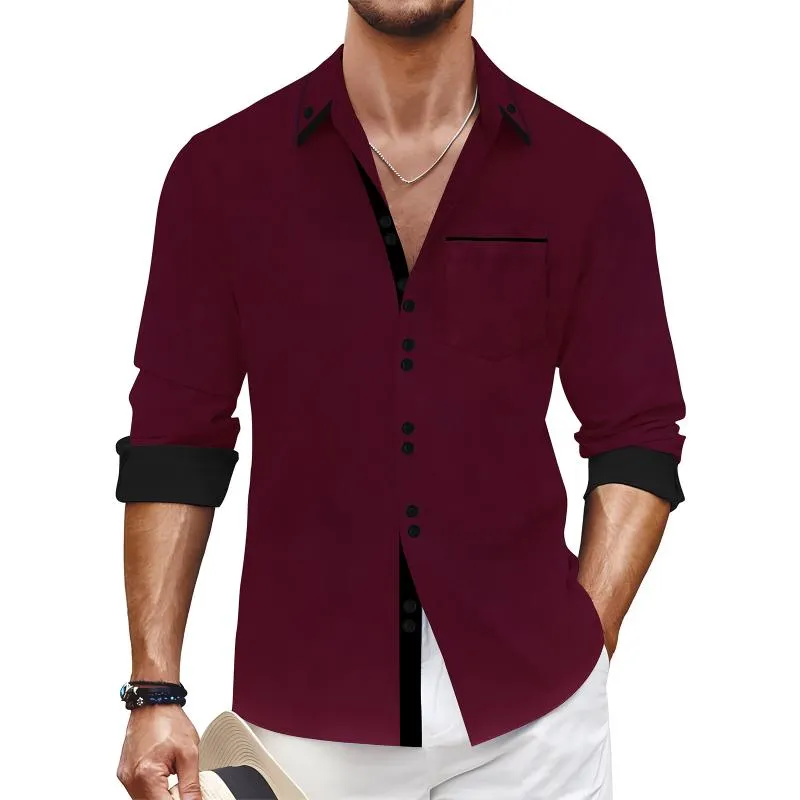 Men's Color Block Lapel Chest Pocket Long Sleeve Shirt 56686158Z sold by Manly product image thumbnail 2