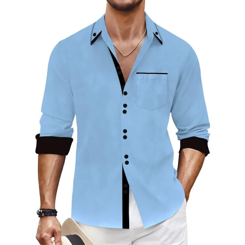 Men's Color Block Lapel Chest Pocket Long Sleeve Shirt 56686158Z sold by Manly