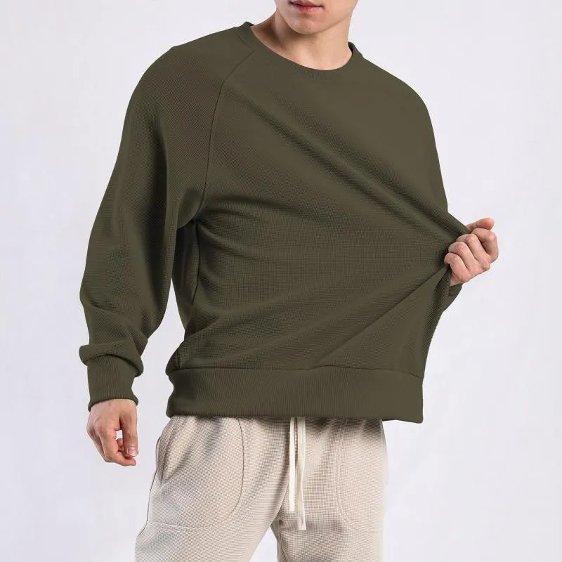 Men's Solid Color Waffle Round Neck Long Sleeve Sweatshirt 83359660Z sold by Manly product image thumbnail 3