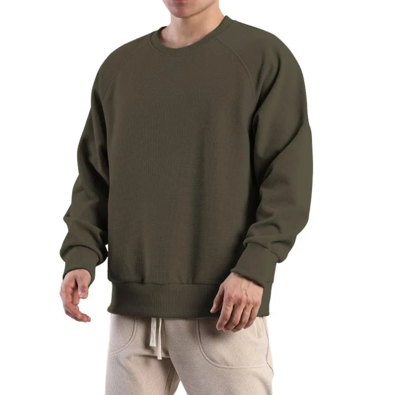 Men's Solid Color Waffle Round Neck Long Sleeve Sweatshirt 83359660Z sold by Manly