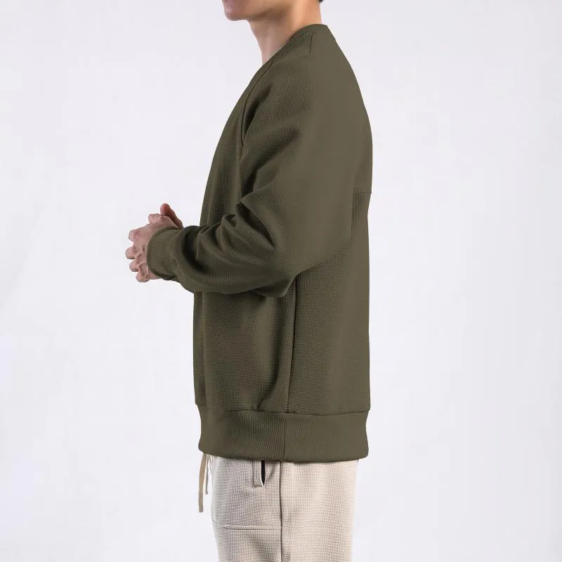 Men's Solid Color Waffle Round Neck Long Sleeve Sweatshirt 83359660Z sold by Manly product image thumbnail 5