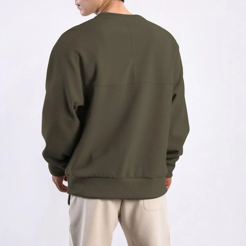 Men's Solid Color Waffle Round Neck Long Sleeve Sweatshirt 83359660Z sold by Manly product image thumbnail 4