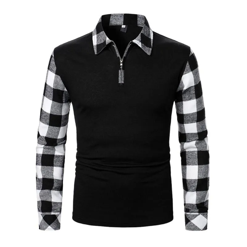 Men's Plaid Contrast Color Casual Long Sleeve Polo Shirt 98775410X sold by Manly