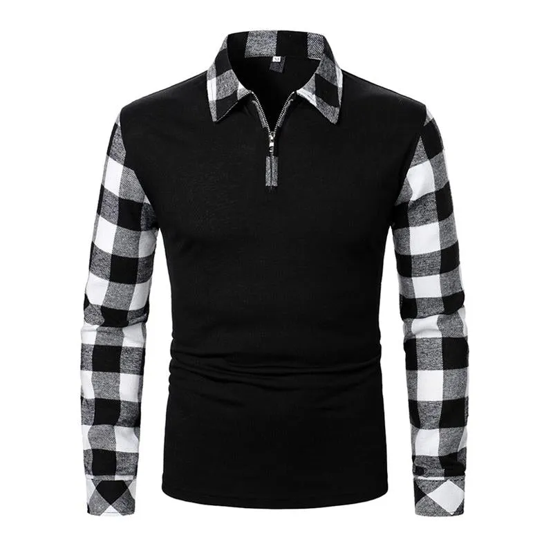 Men's Plaid Contrast Color Casual Long Sleeve Polo Shirt 98775410X sold by Manly
