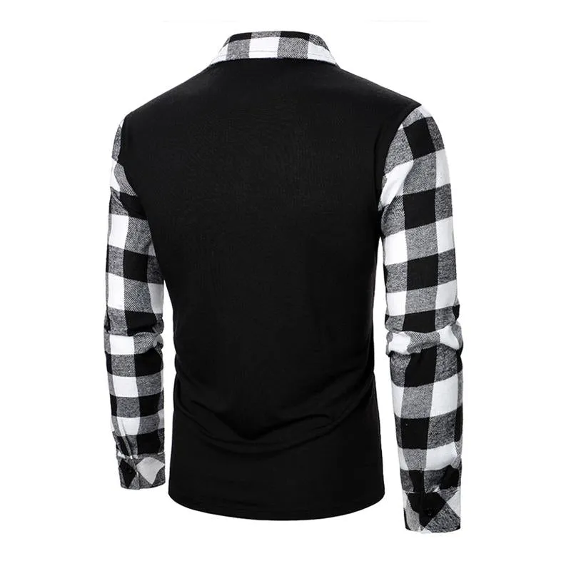 Men's Plaid Contrast Color Casual Long Sleeve Polo Shirt 98775410X sold by Manly product image thumbnail 3