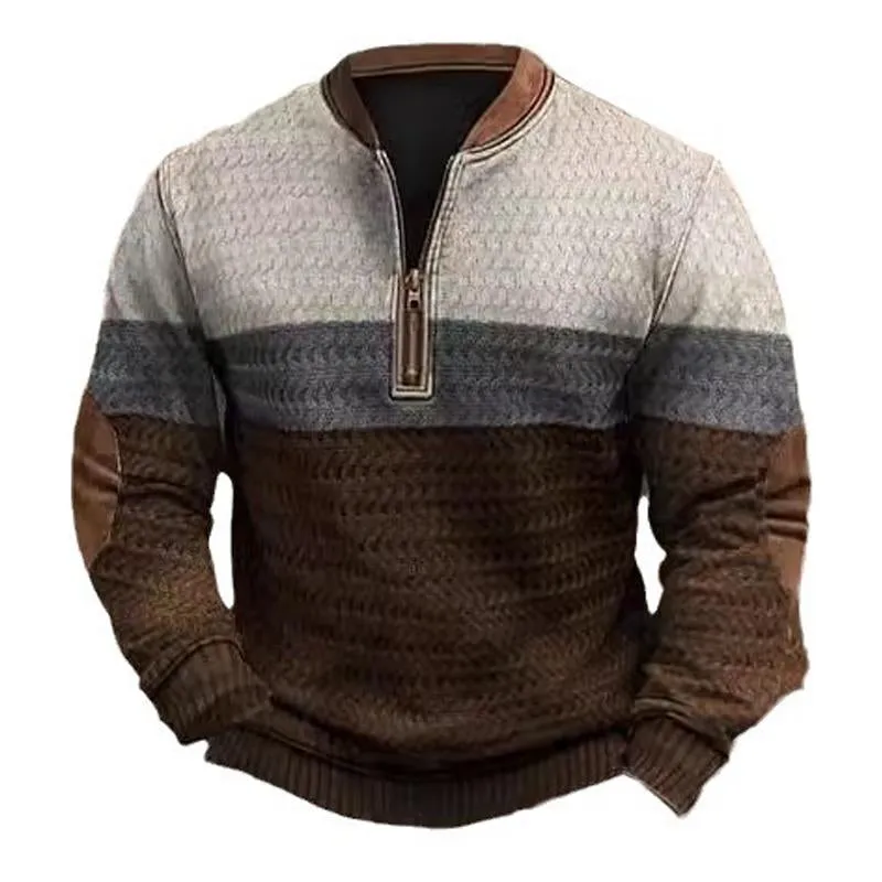 Men's Striped Stand Collar Half Zip Sweatshirt 79386960X sold by Manly