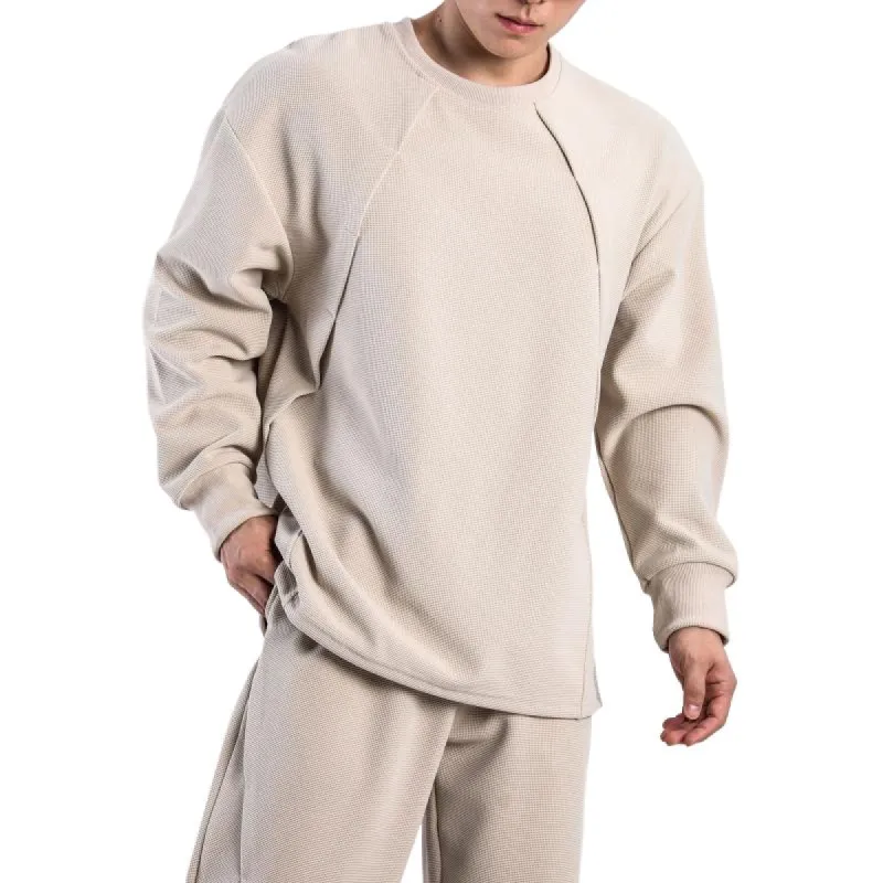 Men's Solid Color Waffle Round Neck Long Sleeve Sweatshirt 08542543Z sold by Manly