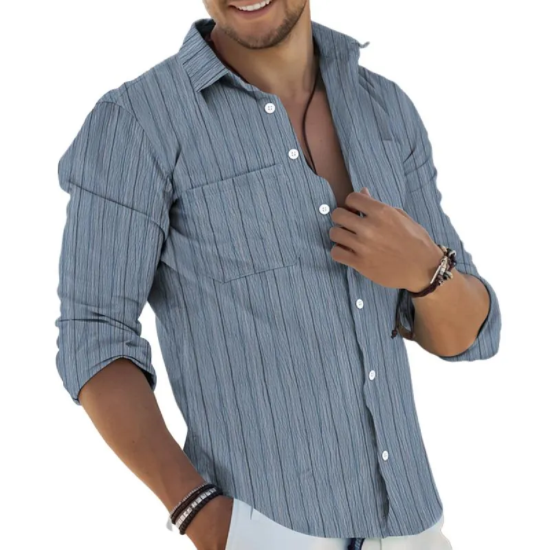 Men's Striped Lapel Long Sleeve Casual Shirt 99746055Z sold by Manly
