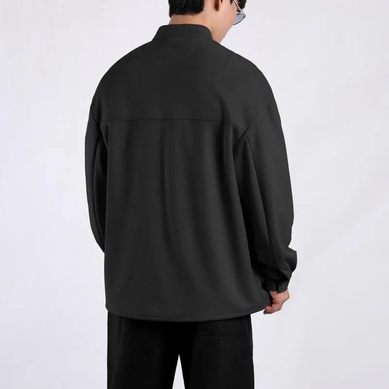 Men's Solid Color Suede Stand Collar Long Sleeve Shirt 39856903Z sold by Manly product image thumbnail 4