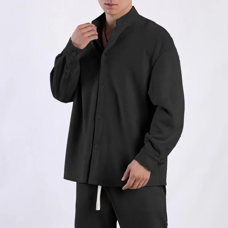Men's Solid Color Suede Stand Collar Long Sleeve Shirt 39856903Z sold by Manly product image thumbnail 3