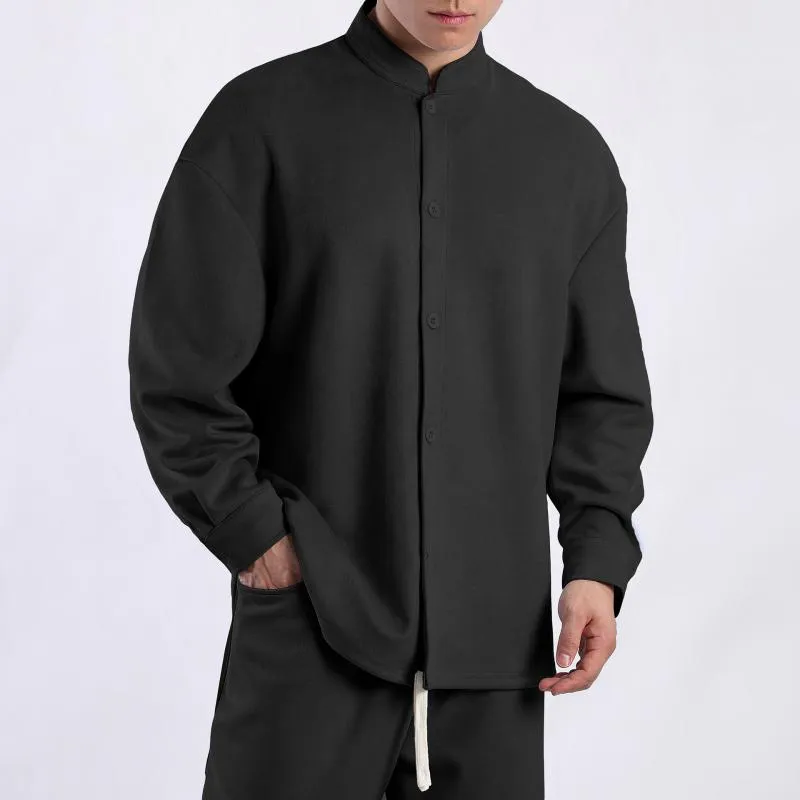 Men's Solid Color Suede Stand Collar Long Sleeve Shirt 39856903Z sold by Manly product image thumbnail 2