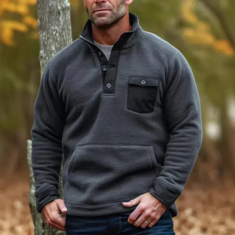 Men's Casual Stand Collar Polar Fleece Kangaroo Pocket Long Sleeve Sweatshirt 03464248M sold by Manly product image thumbnail 2