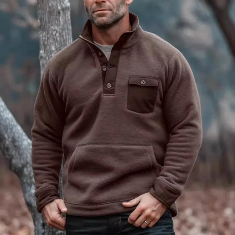 Men's Casual Stand Collar Polar Fleece Kangaroo Pocket Long Sleeve Sweatshirt 03464248M sold by Manly product image thumbnail 3