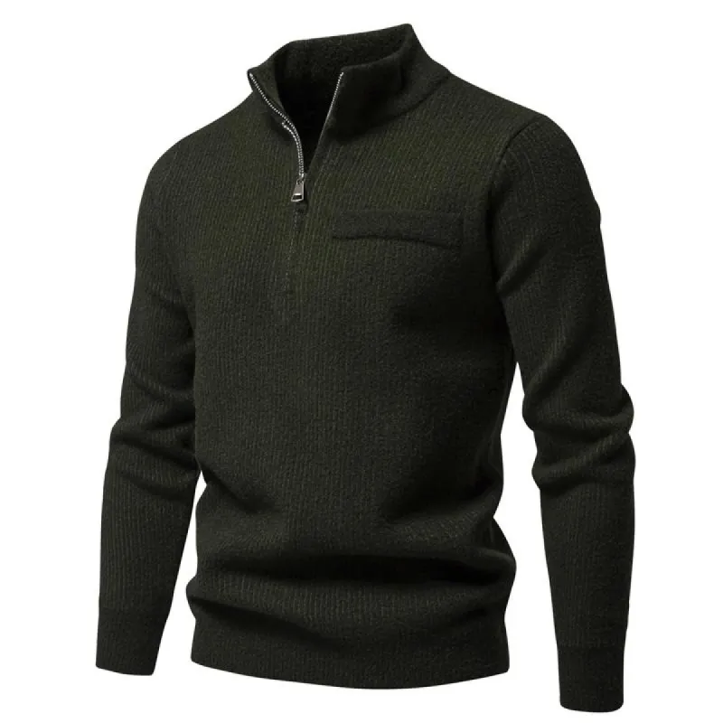 Men's Solid Color Stand Collar Zipper Knit Sweater 05520693Y sold by Manly