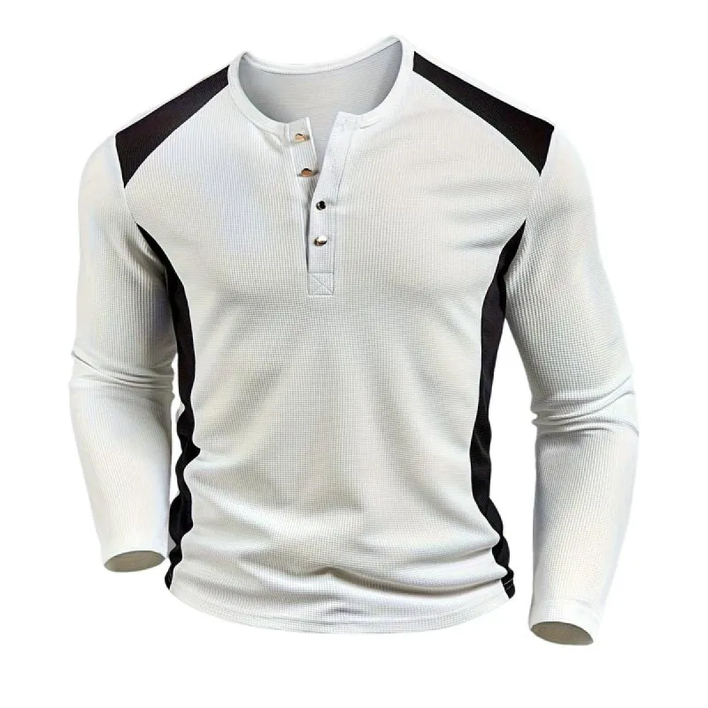 Men's Colorblock Henley Long Sleeve T-Shirt 06402798Y sold by Manly