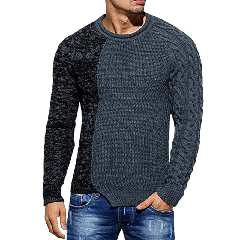 Men's Casual Round Neck Colorblock Long Sleeve Knit Sweater 99316423M sold by Manly