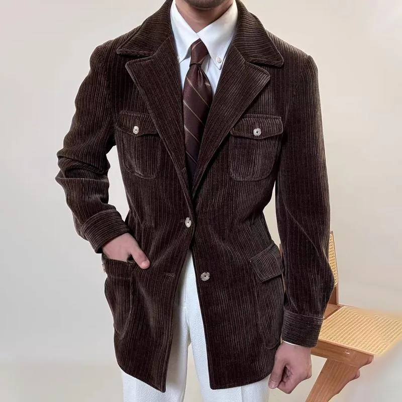 Men's Vintage Corduroy Notch Lapel Multi-pocket Two Buttons Blazer 19638199Z sold by Manly product image thumbnail 2