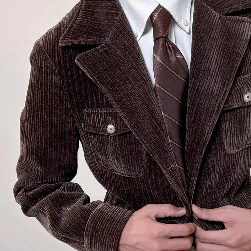 Men's Vintage Corduroy Notch Lapel Multi-pocket Two Buttons Blazer 19638199Z sold by Manly product image thumbnail 4