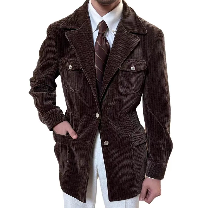 Men's Vintage Corduroy Notch Lapel Multi-pocket Two Buttons Blazer 19638199Z sold by Manly