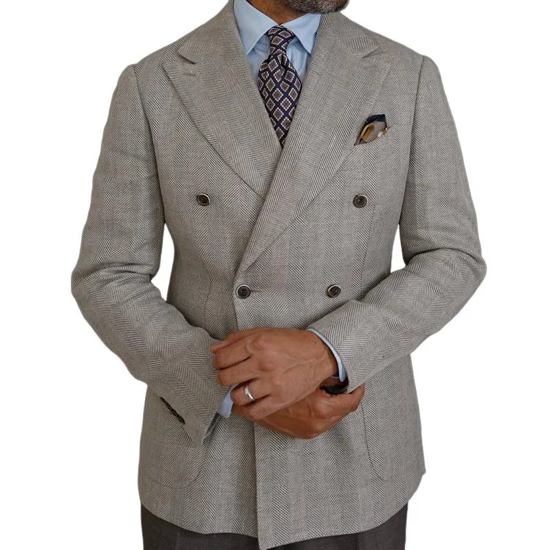 Men's Vintage Herringbone Peaked Lapel Double Breasted Blazer 08522479Z sold by Manly