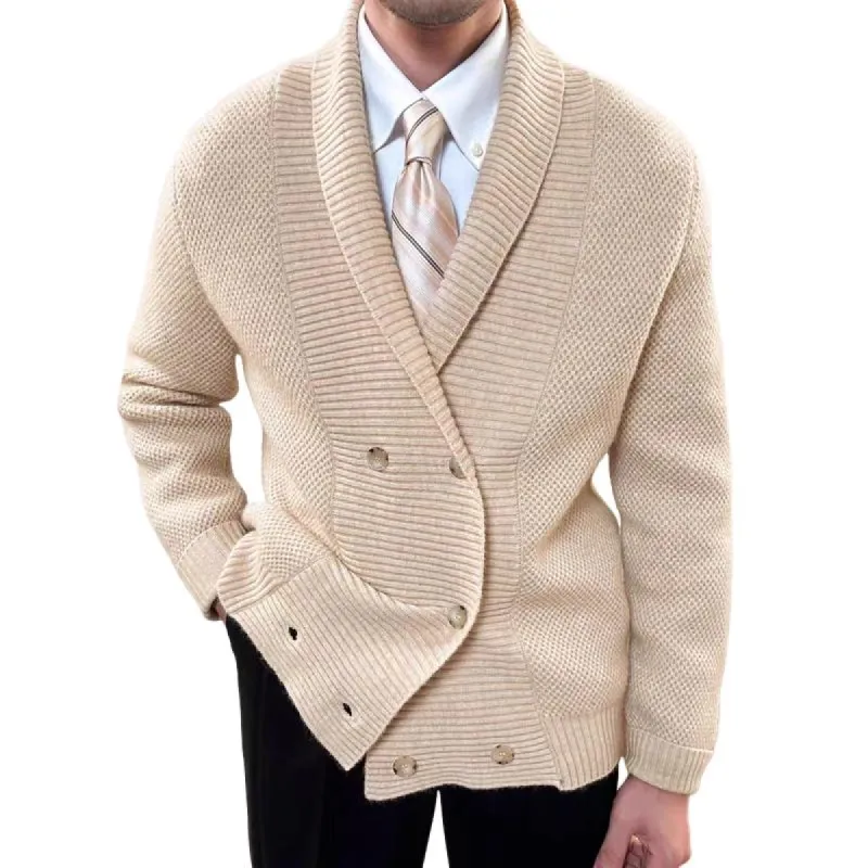 Men's Solid Color Lapel Double Breasted Knit Cardigan 80943536Z sold by Manly
