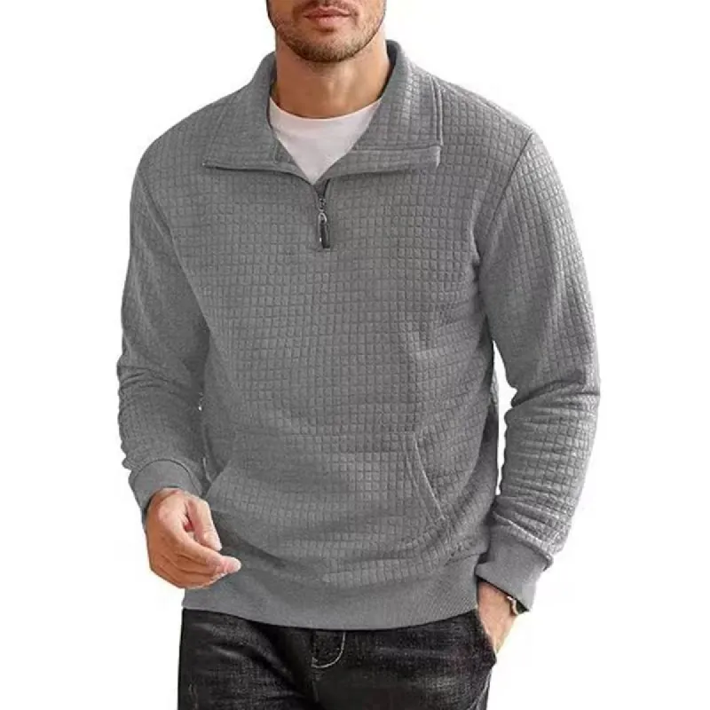 Men's Fashion Solid Color Small Square Zipper Lapel Long Sleeve Casual Sweatshirt 39109889Z sold by Manly