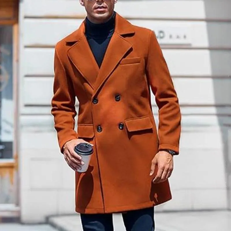 Men's Solid Color Notch Lapel Double Breasted Mid-length Casual Coat 51350449Z sold by Manly product image thumbnail 4