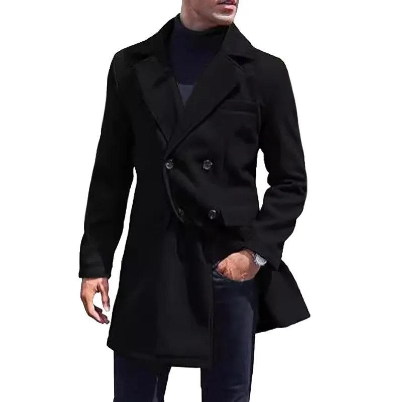 Men's Solid Color Notch Lapel Double Breasted Mid-length Casual Coat 51350449Z sold by Manly product image thumbnail 3
