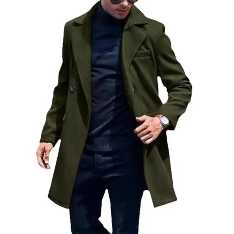 Men's Solid Color Notch Lapel Double Breasted Mid-length Casual Coat 51350449Z sold by Manly product image thumbnail 2