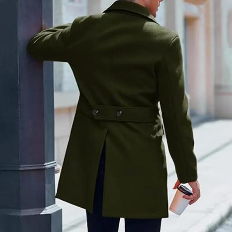 Men's Solid Color Notch Lapel Double Breasted Mid-length Casual Coat 51350449Z sold by Manly product image thumbnail 5